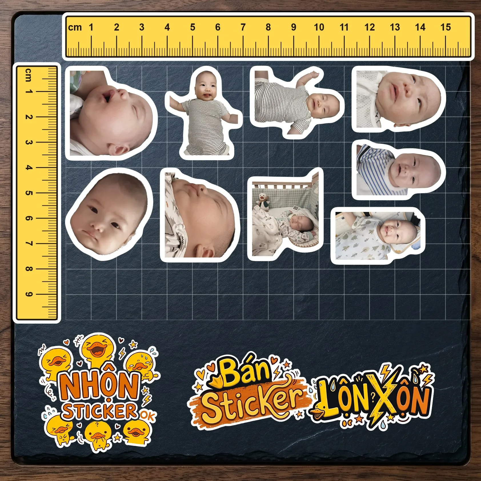 Kích thước sticker thực tế so với thước